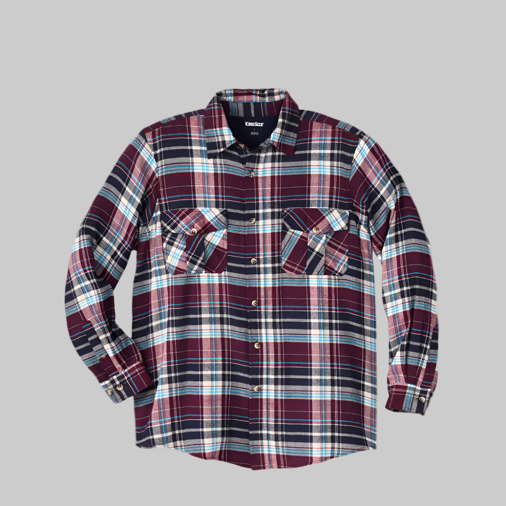 Port-colored plaid flannel shirt with chest pockets in Big & Tall sizing