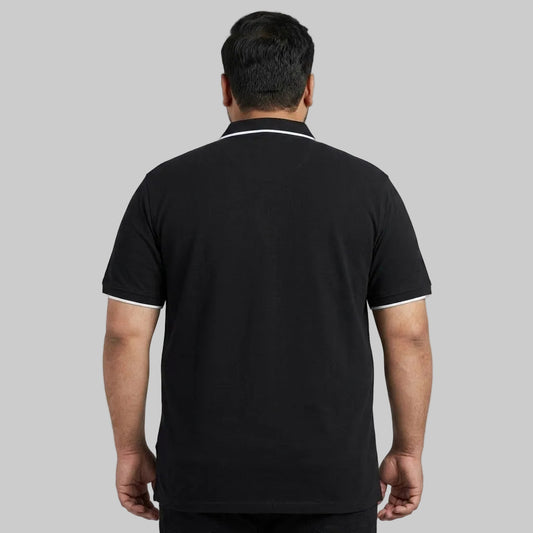 Premium Black Contrast Collar Polo Shirt made from 200 GSM Cotton Pique fabric with white tipped collar and sleeve cuffs.