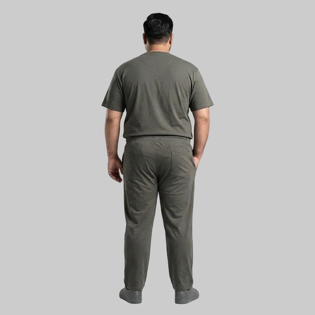 Premium charcoal men's cotton jersey co-ord set featuring a matching short-sleeve T-shirt and comfortable bottoms for casual everyday w