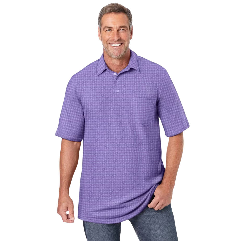 Purple Diamond Jersey Polo Shirt for big & tall men with chest pocket and printed design