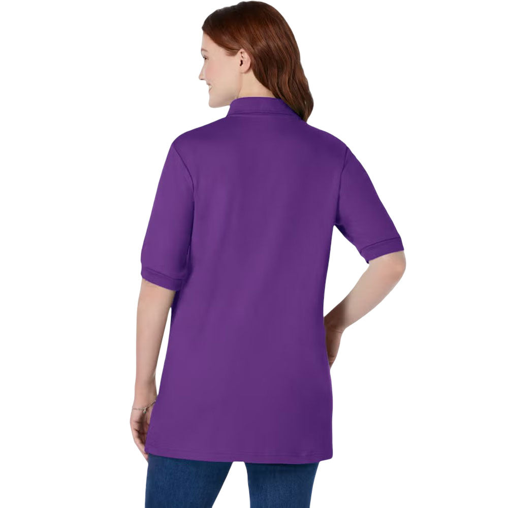 Purple Orchid Elbow-Sleeve Polo Tunic – Cotton Blend Casual Top for Women