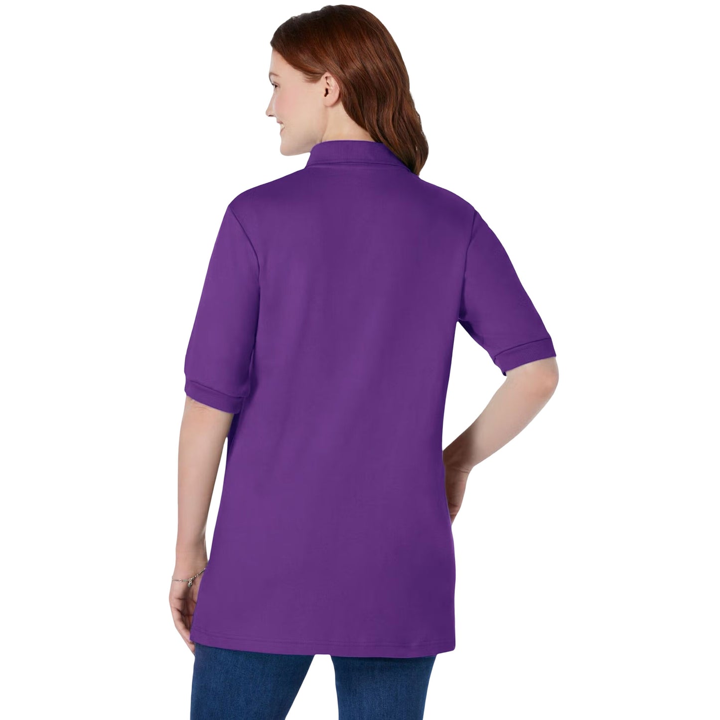 Radiant purple women’s elbow sleeve polo shirt with collar and relaxed fit