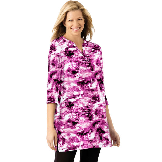 Raspberry Pretty Tie dye Notch Neck Tunic PSW-6518