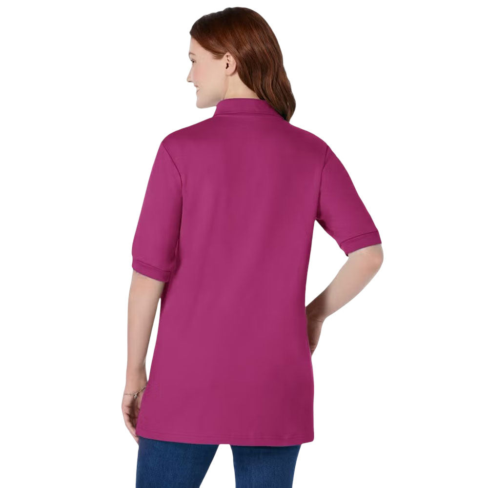 Raspberry Short Sleeve Polo T-Shirt with Button Placket – Relaxed Fit Cotton Tee
