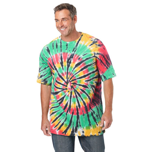 Rasta Tie Dye Big & Tall Crewneck T-Shirt – Front View with Vibrant Colors
