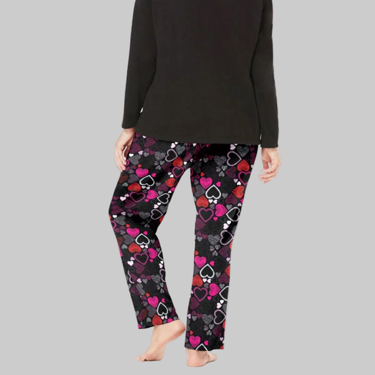 Red heart print cotton pajama with soft breathable fabric, relaxed fit and elastic waistband, designed for comfortable sleepwear and daily lounging.