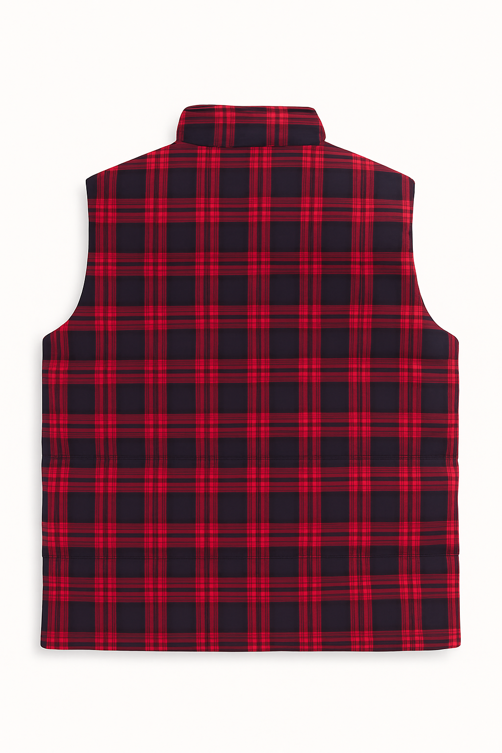 Red & Navy Checkered Plus Size Sleeveless Puffer Vest PSM-9990