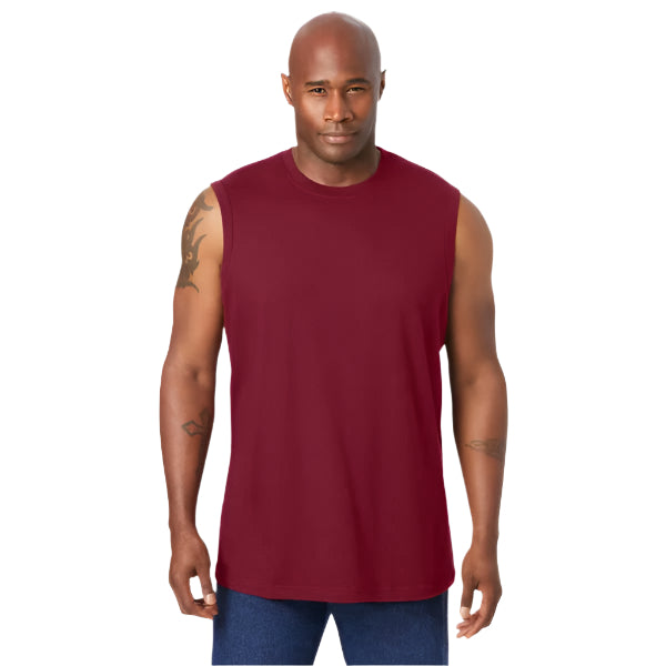 Rich Burgundy Big & Tall muscle t-shirt with Shrink-Less™ fabric, sleeveless design, and relaxed fit.