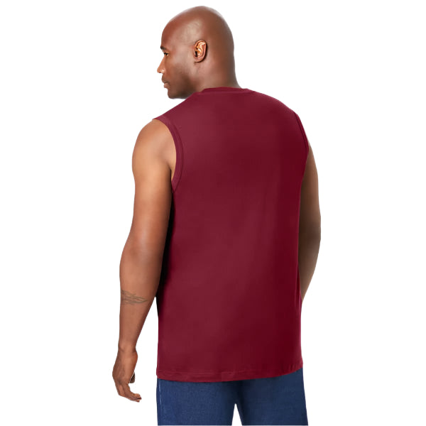 Rich Burgundy Big & Tall muscle t-shirt with Shrink-Less™ fabric, sleeveless design, and relaxed fit.