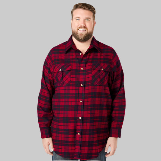 Rich burgundy plaid flannel shirt with chest pockets and soft cotton fabric in Big & Tall fit
