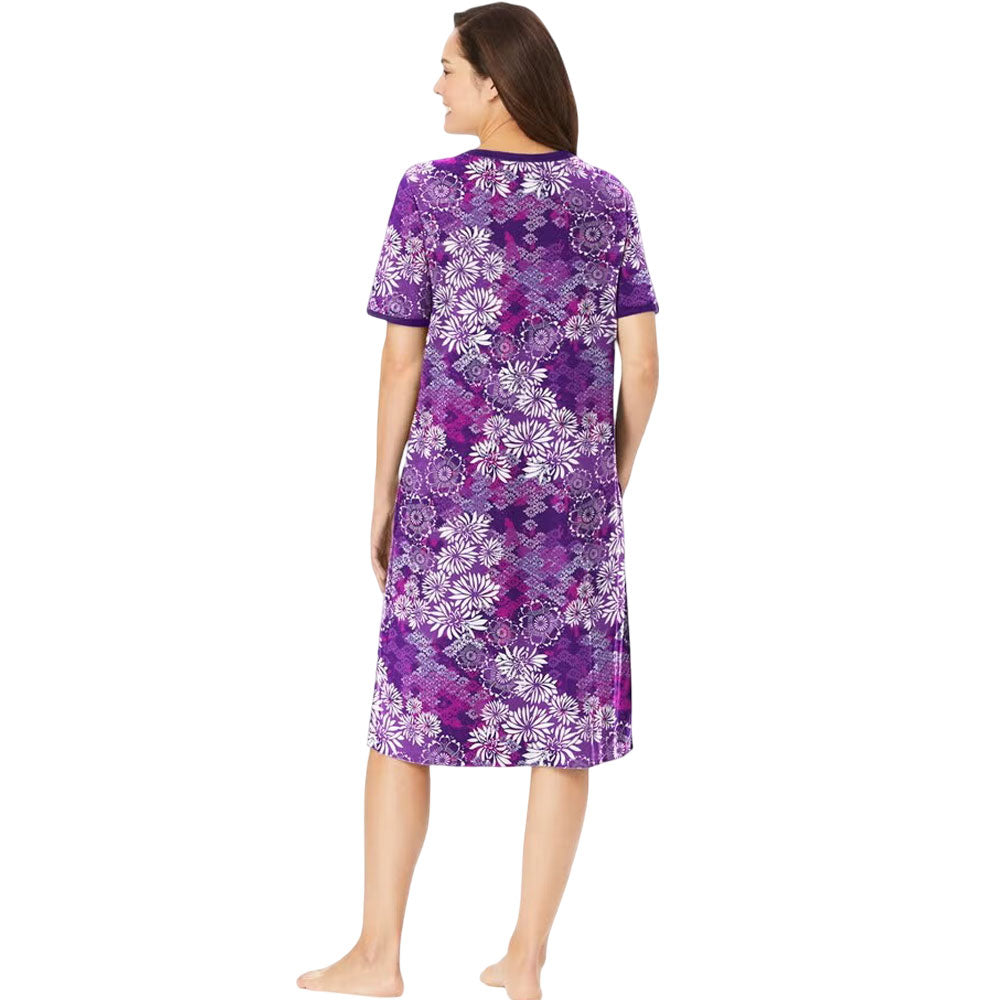Rich Violet Floral Short T-Shirt Lounger – Casual & Lounge Wear