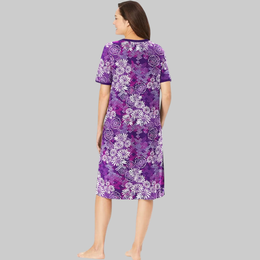 Rich Violet Floral Short T-Shirt Lounger – Casual & Lounge Wear