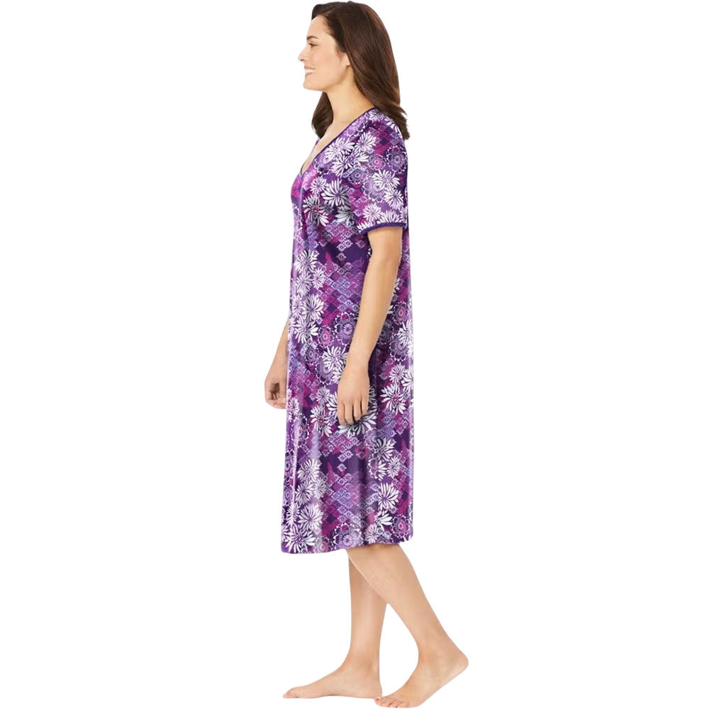 Rich Violet Floral Short T-Shirt Lounger – Casual & Lounge Wear