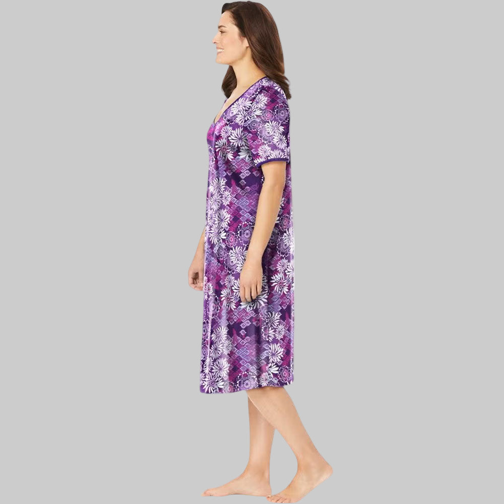 Rich Violet Floral Short T-Shirt Lounger – Casual & Lounge Wear