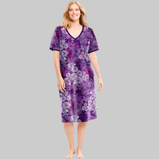 Rich Violet Floral Short T-Shirt Lounger – Casual & Lounge Wear