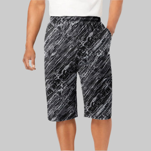 Rigid camo print extra long jersey shorts with elastic waistband and side pockets – plus-size men’s casual wear