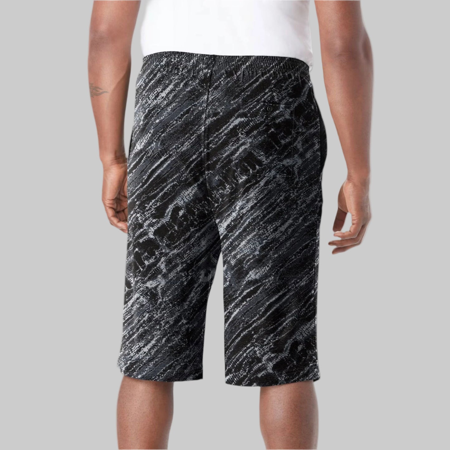 Rigid camo print extra long jersey shorts with elastic waistband and side pockets – plus-size men’s casual wear