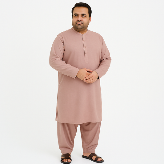 Rosewood Pink Kurta Shalwar for Plus Size Men – Washing Wear | PlusSize.pk