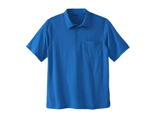 Flat lay of Royal Blue Jersey Big & Tall Polo Shirt with chest pocket and dyed-to-match buttons