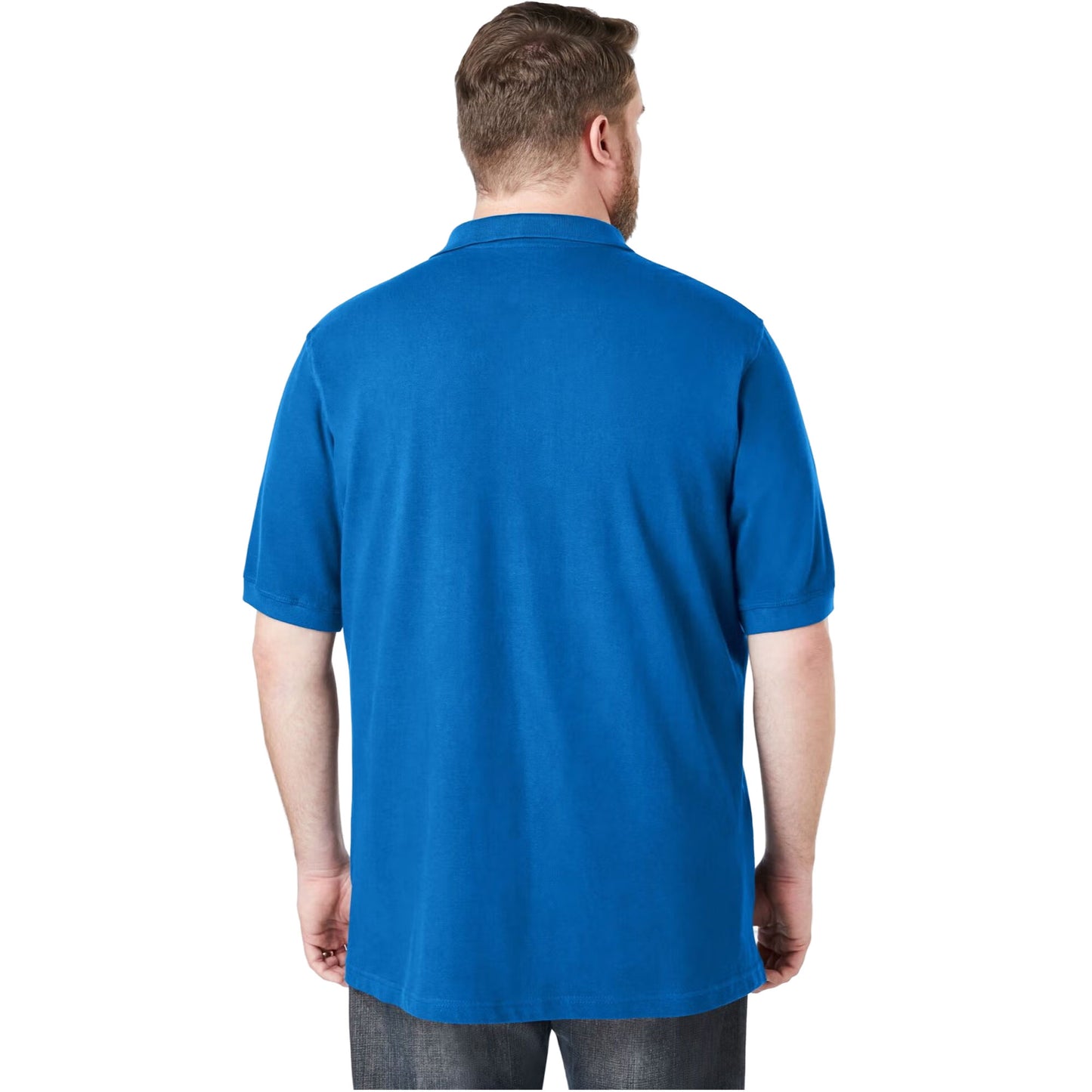 Royal blue big and tall men’s polo shirt with classic collar and short sleeves