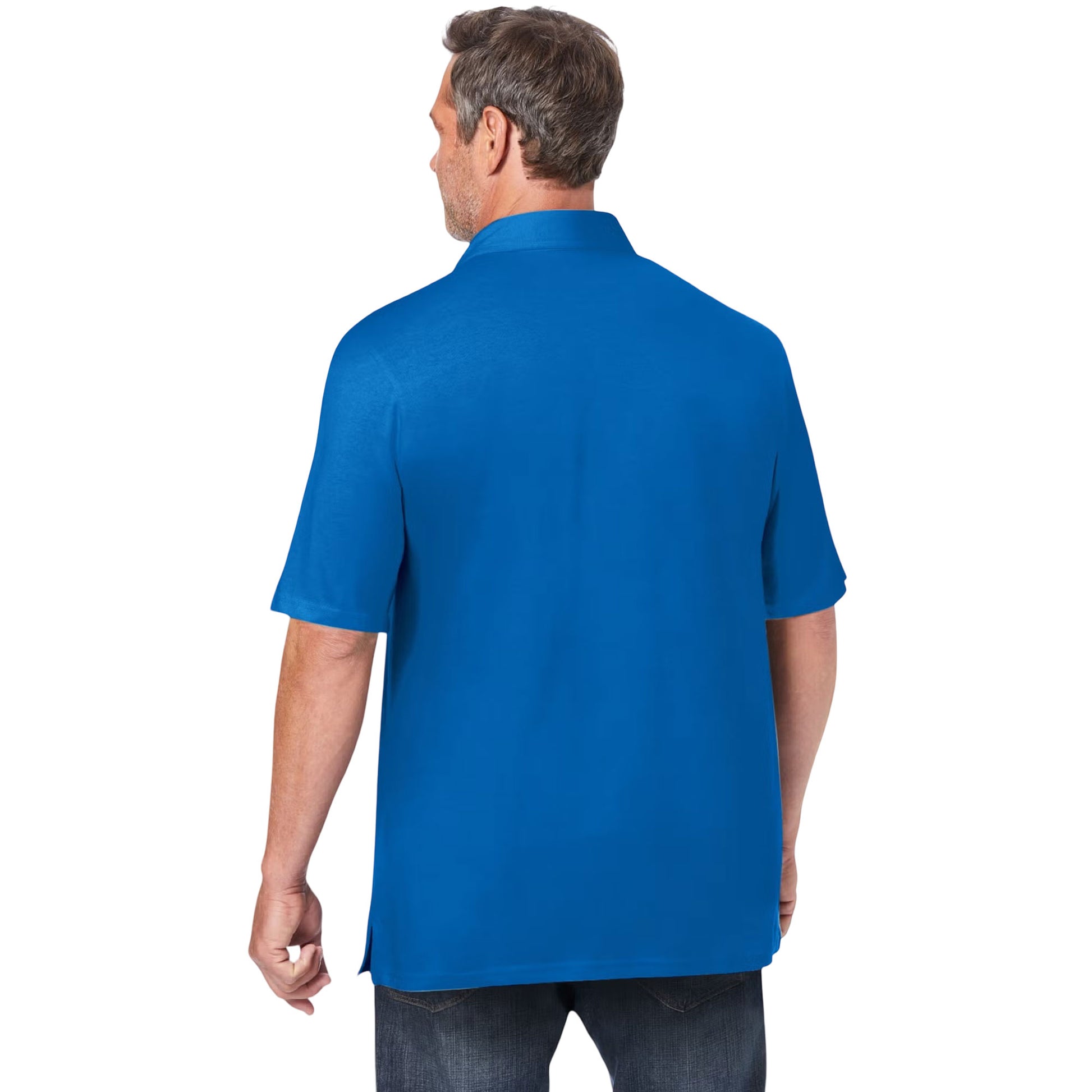 Flat lay of Royal Blue Jersey Big & Tall Polo Shirt with chest pocket and dyed-to-match buttons