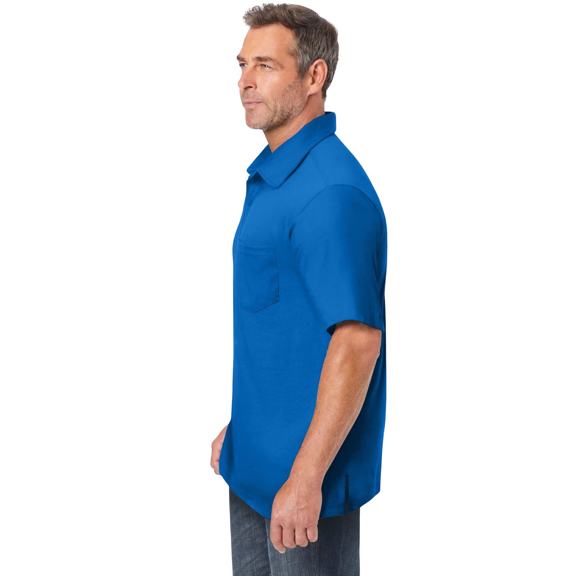 Flat lay of Royal Blue Jersey Big & Tall Polo Shirt with chest pocket and dyed-to-match buttons