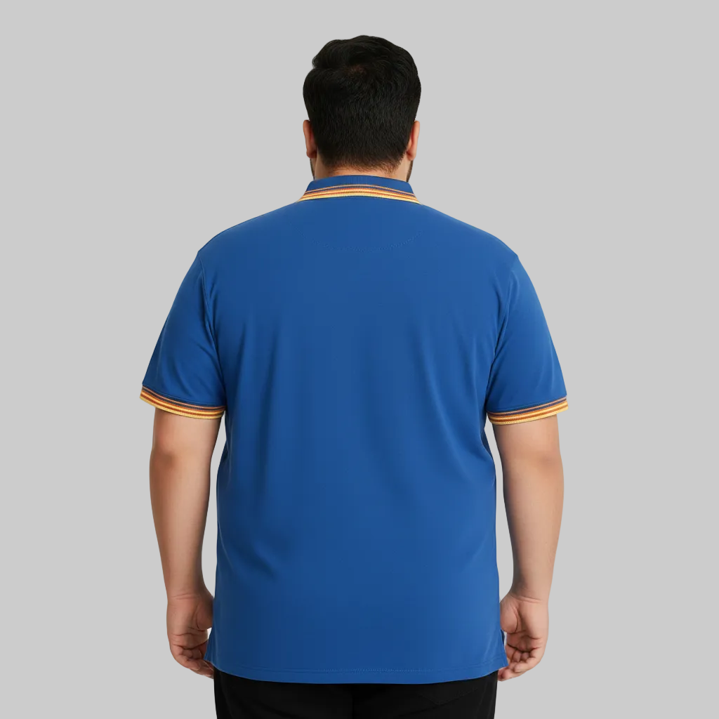 Royal Blue Tipped Collar Plus Size Polo Shirt PSM-10710