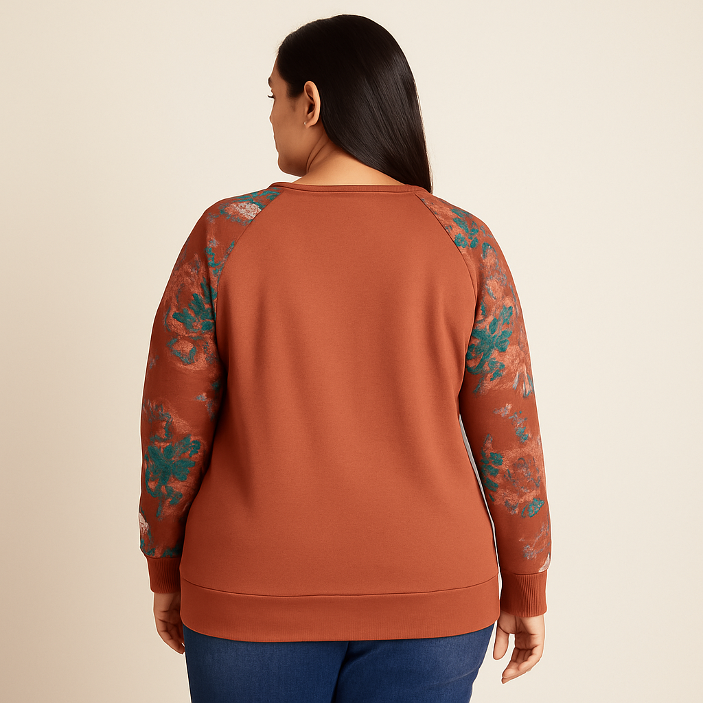 Rust Floral Plus Size Women Sweatshirt PSW-8743