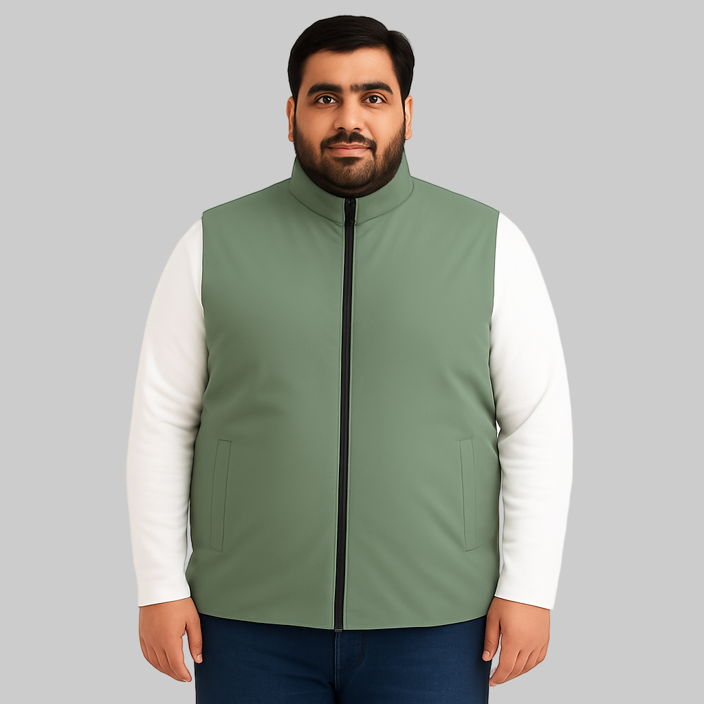 Sage Green Plus-Size Sleeveless Puffer Jacket PSM-10005