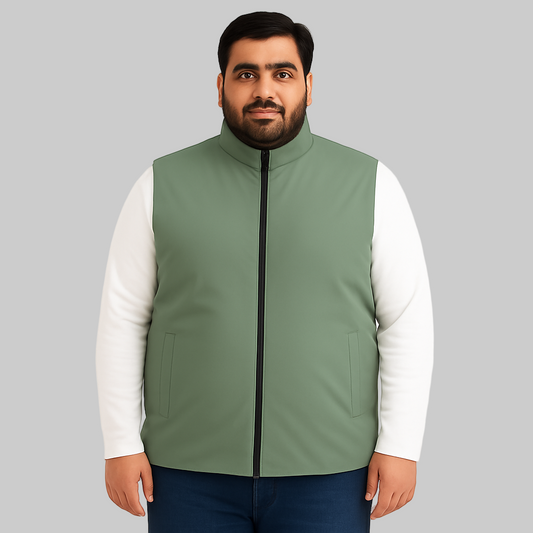 Sage Green Plus-Size Sleeveless Puffer Jacket PSM-10005