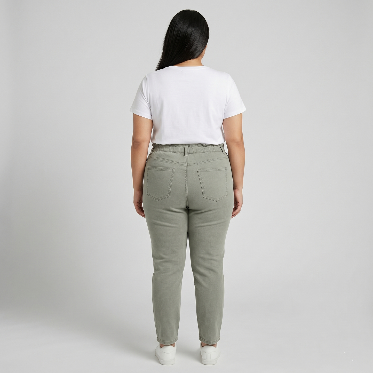 Sage Elastic Waist Slim Straight Denim Pants PSW-11079