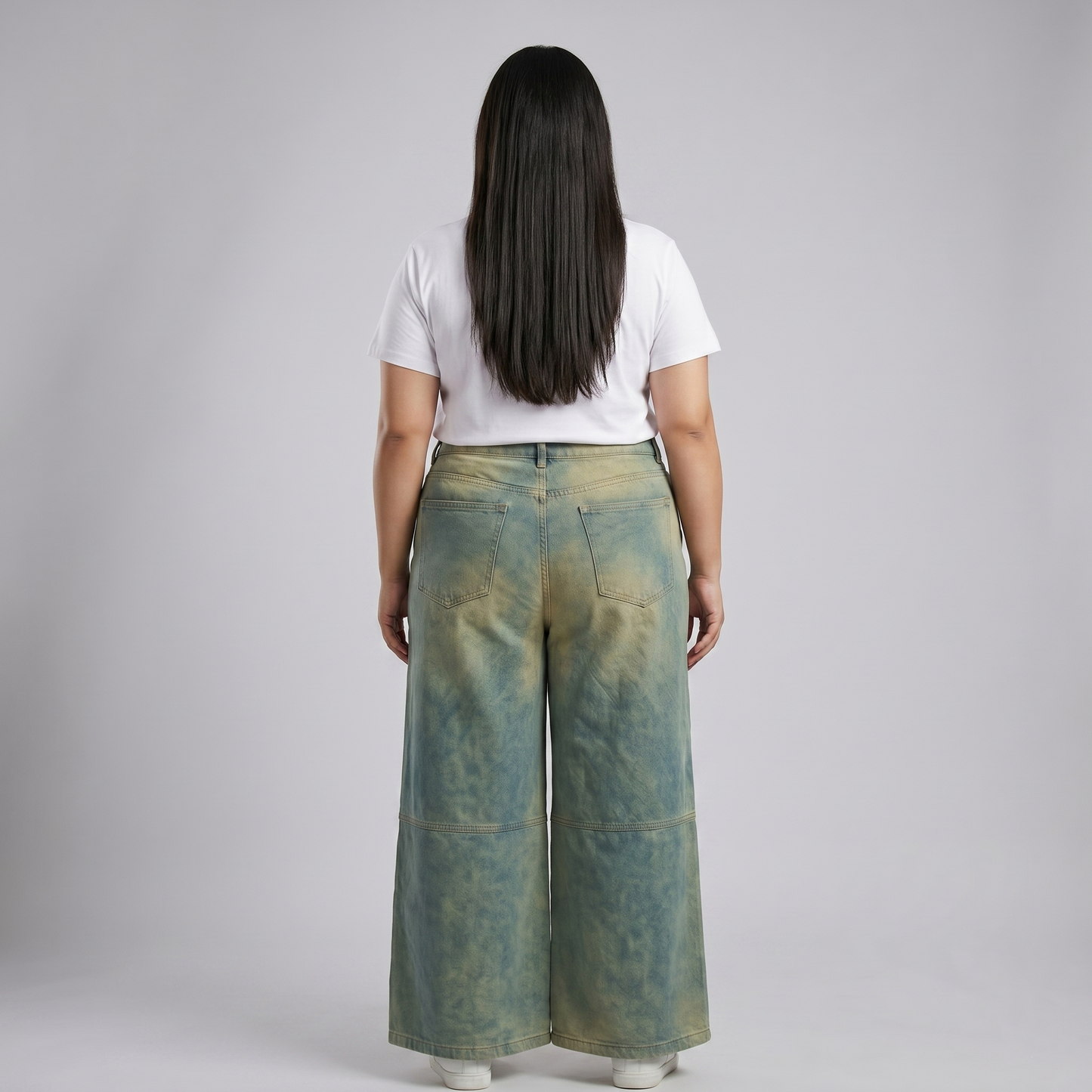 Sage Washed Wide-Leg Panel Denim Pants PSW-11070
