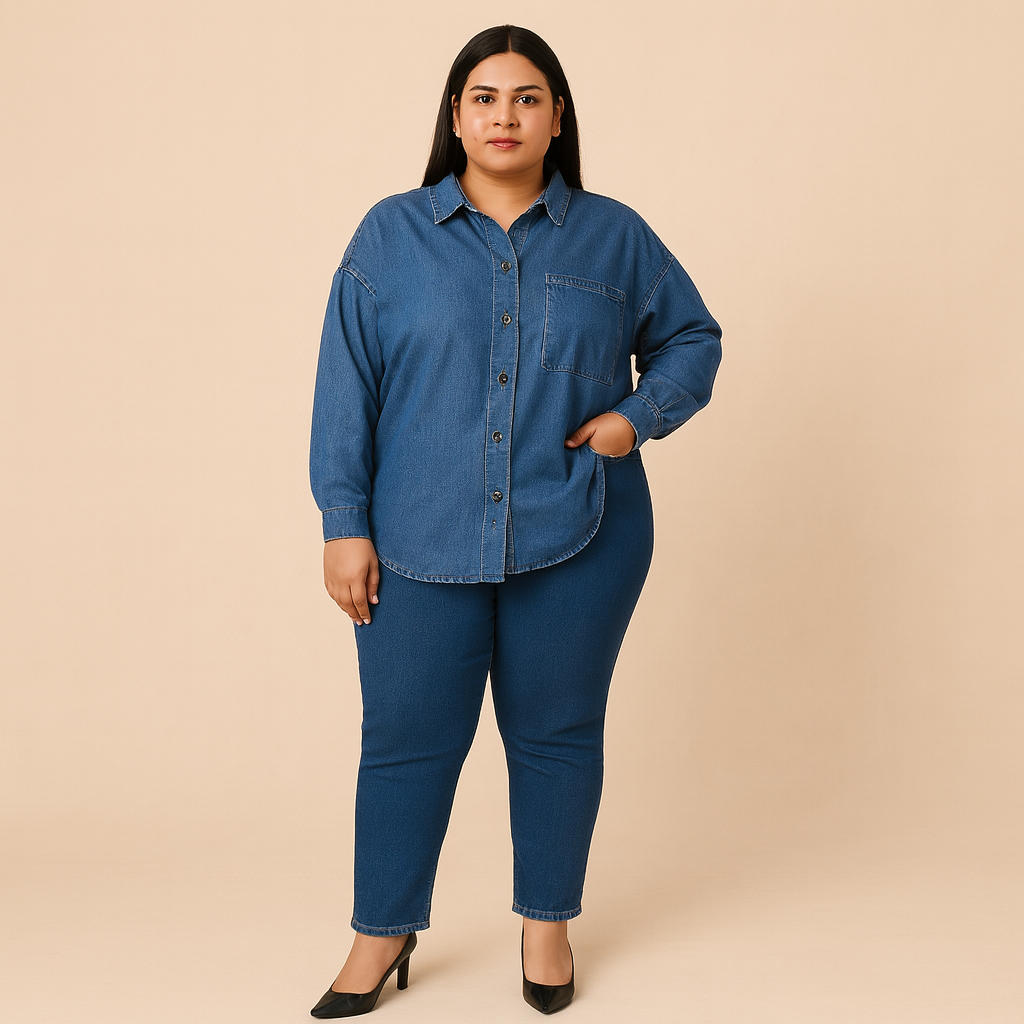 Denim Classic Plus-Size Button-Down Shirt PSW-8608