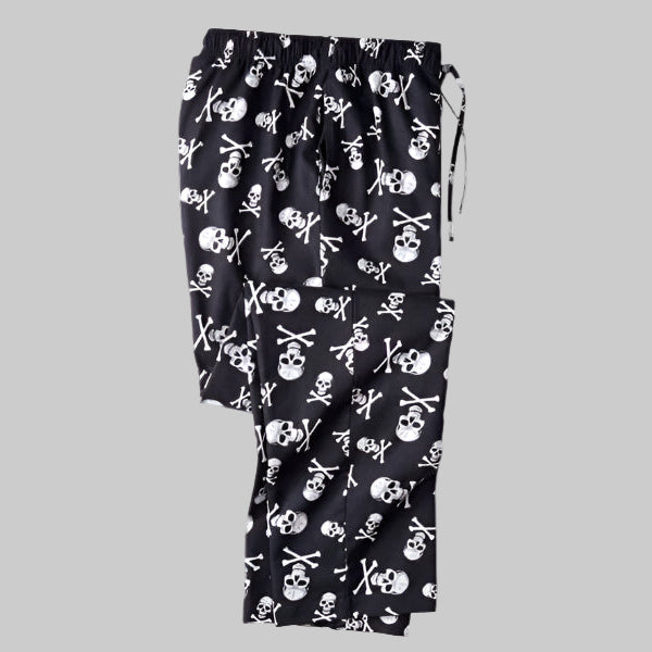 Plus size skull print flannel pajama pants with drawstring waist, button fly, and side pockets – cotton sleepwear for men
