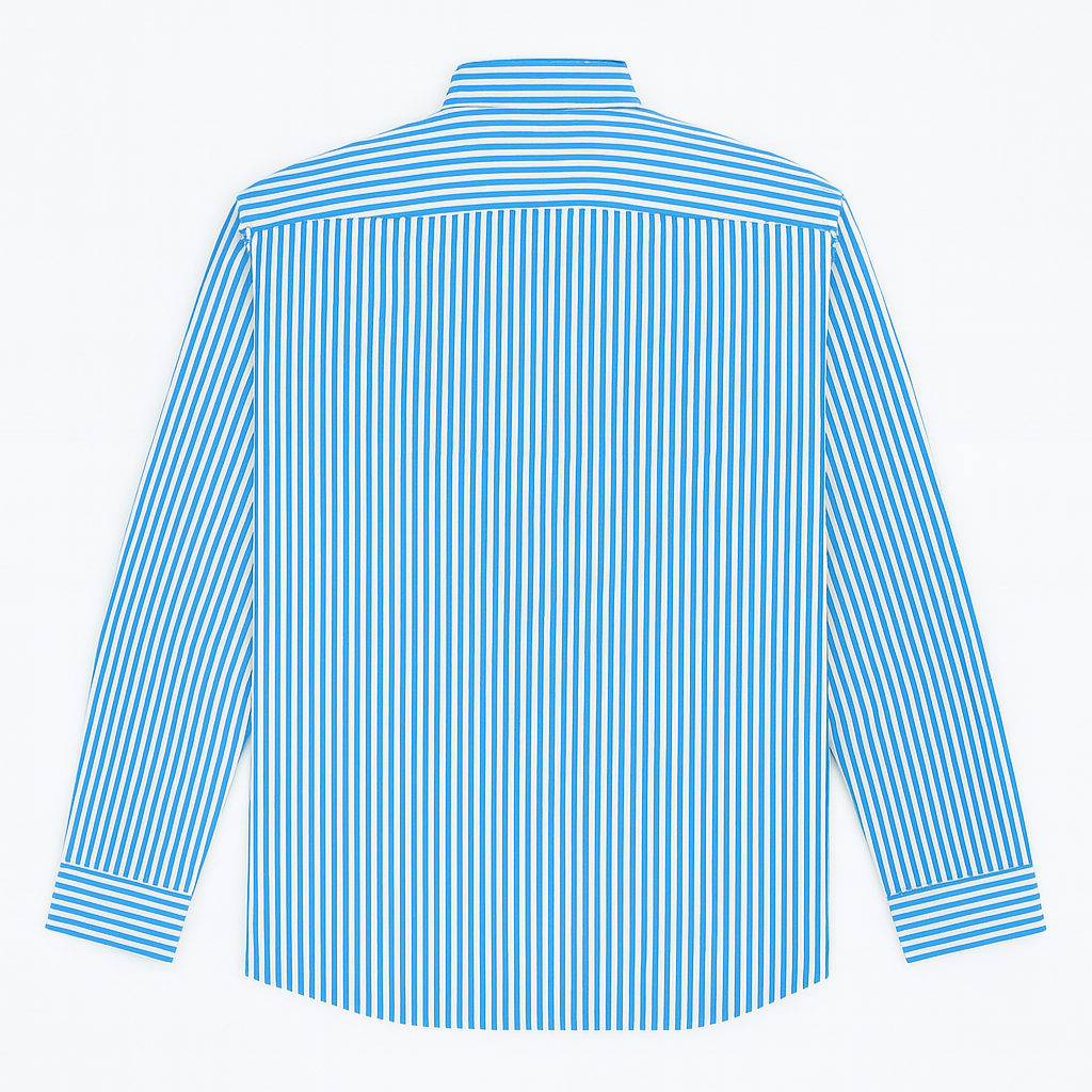 Sky Blue Vertical Stripe Plus Size Cotton Shirt PSM-9871