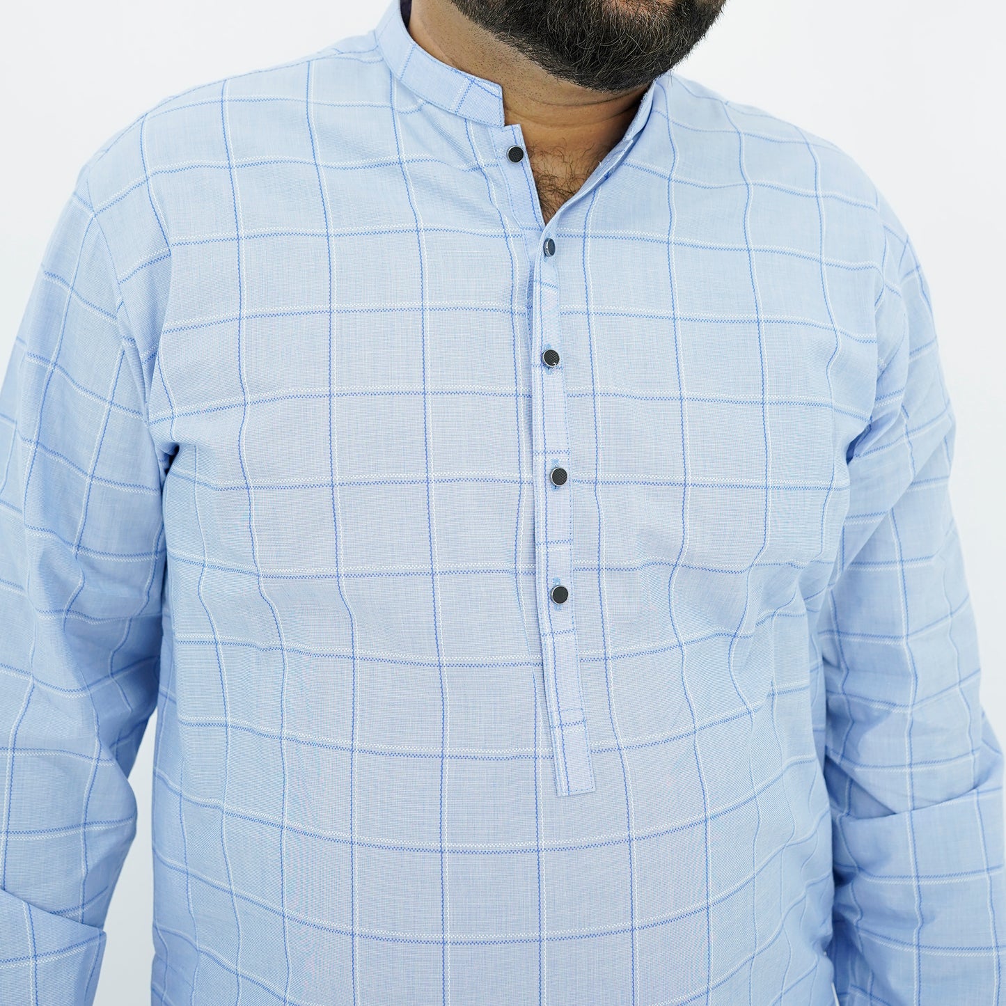 Sky Blue Checkered Plus Size Kurta Pajama PSM-9055