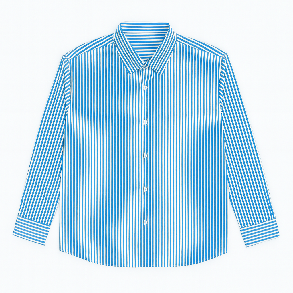 Sky Blue Vertical Stripe Plus Size Cotton Shirt PSM-9871