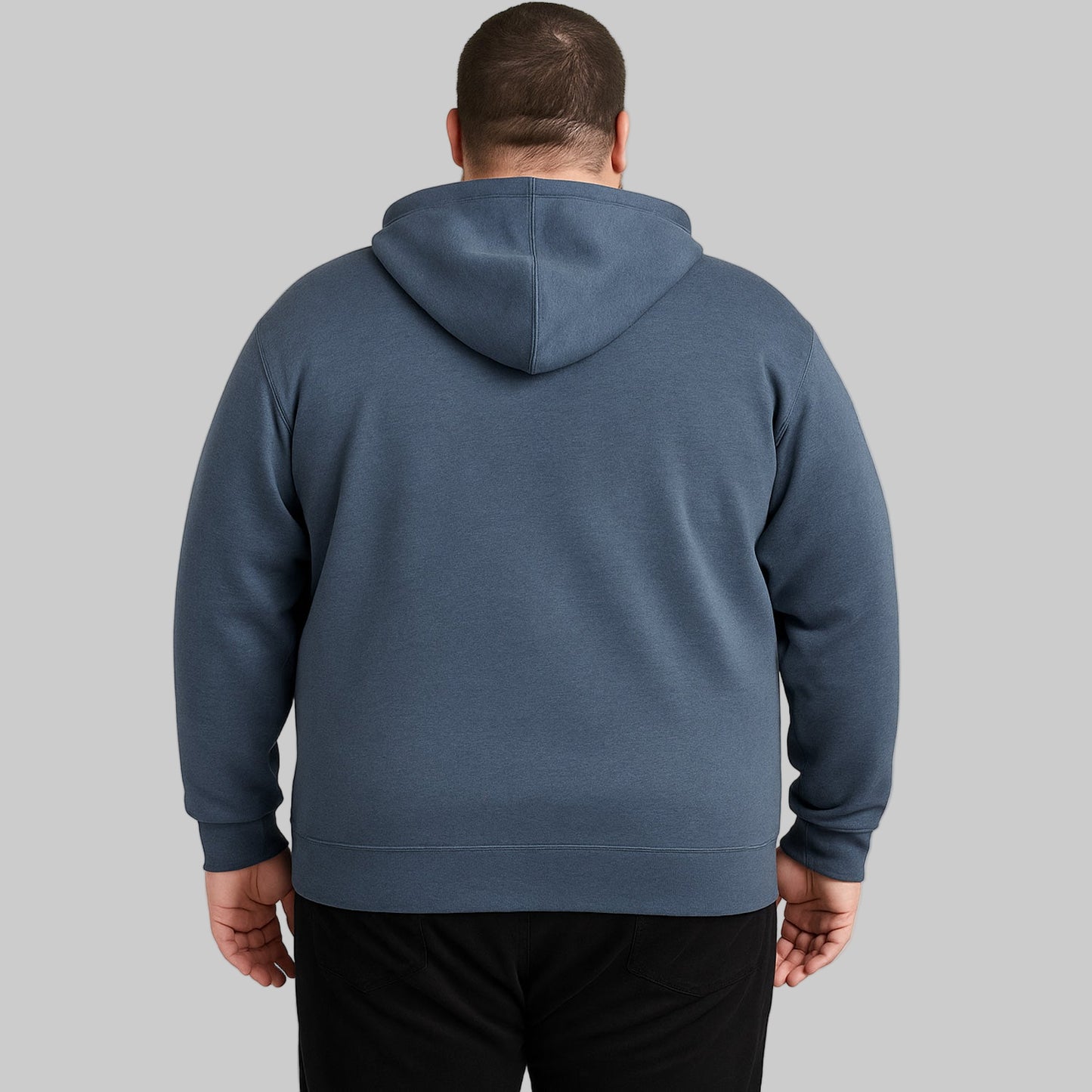 Front view of Slate Blue Full-Zip Plus Size Fleece Hoodie for men on white background.