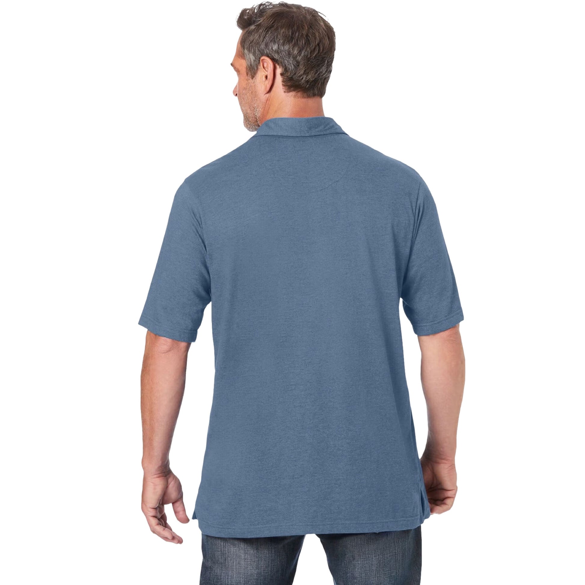 Slate blue big and tall jersey polo shirt with short sleeves and relaxed fit
