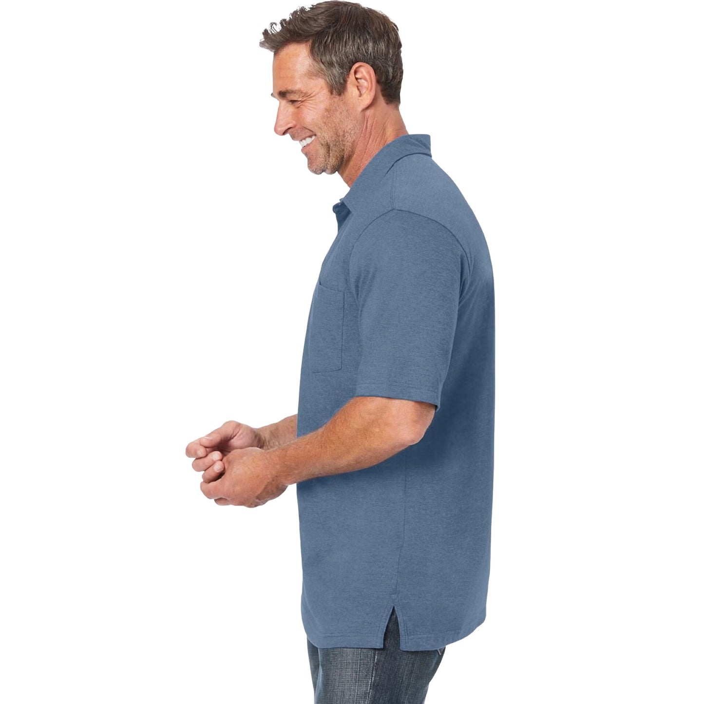 Slate blue big and tall jersey polo shirt with short sleeves and relaxed fit