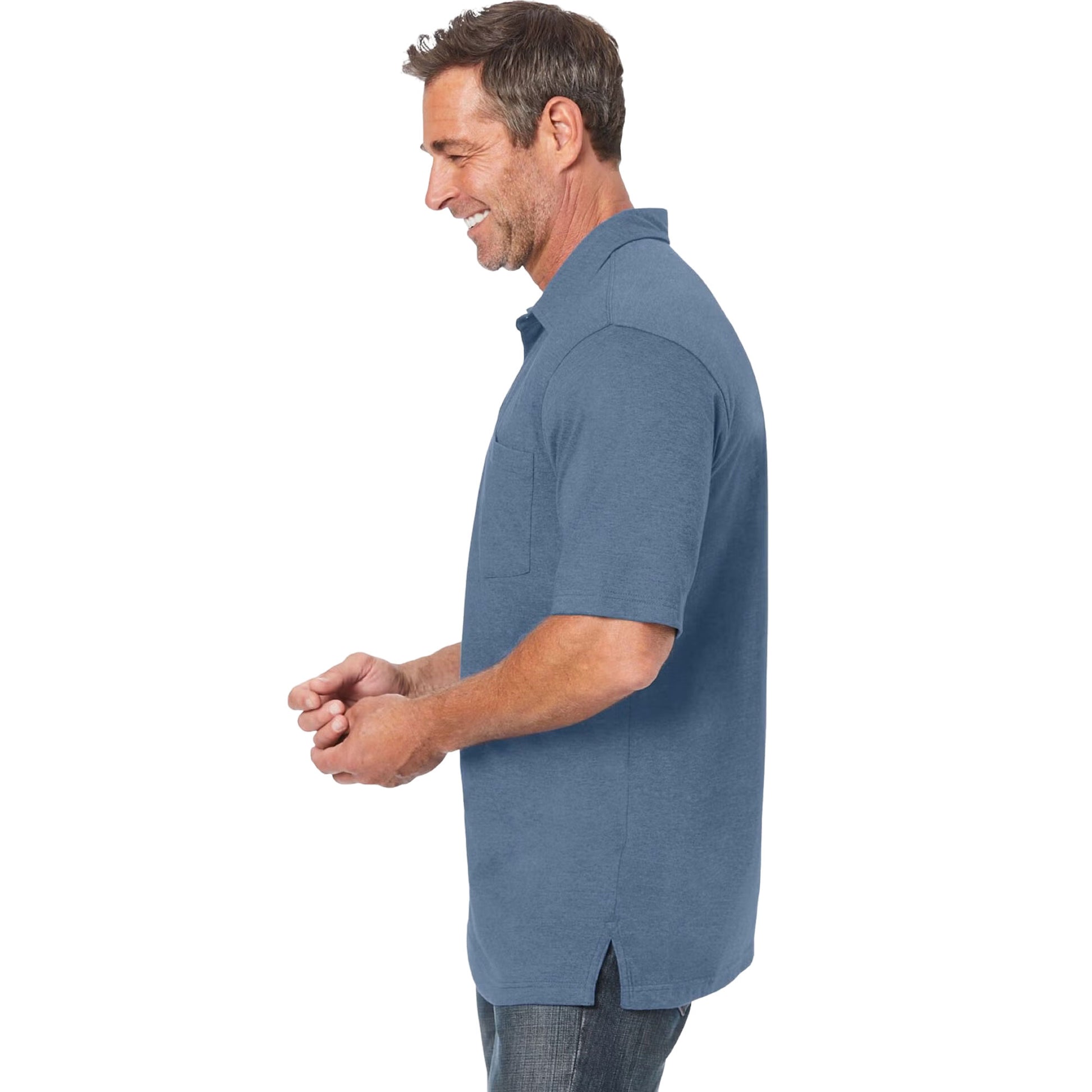 Slate blue big and tall jersey polo shirt with short sleeves and relaxed fit