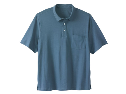 Slate blue big and tall jersey polo shirt with short sleeves and relaxed fit