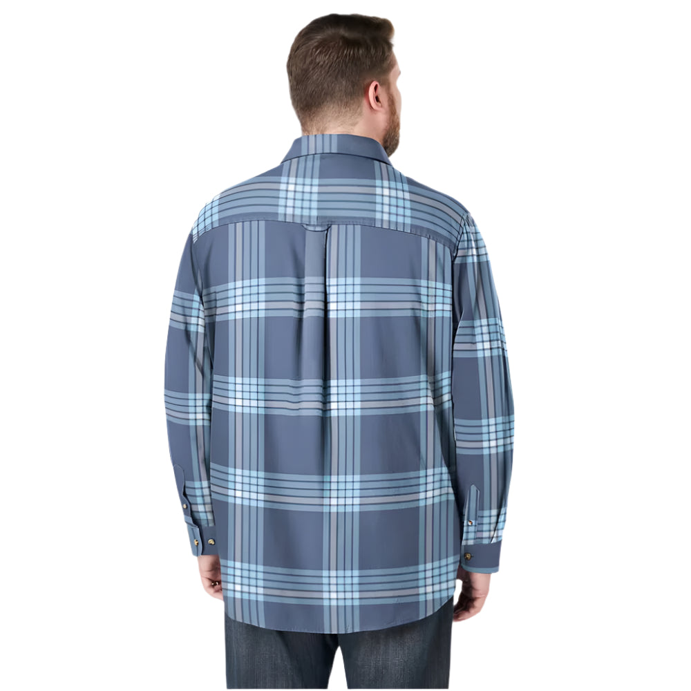 Slate blue plaid flannel shirt with button chest pockets and soft cotton fabric in Big & Tall sizing
