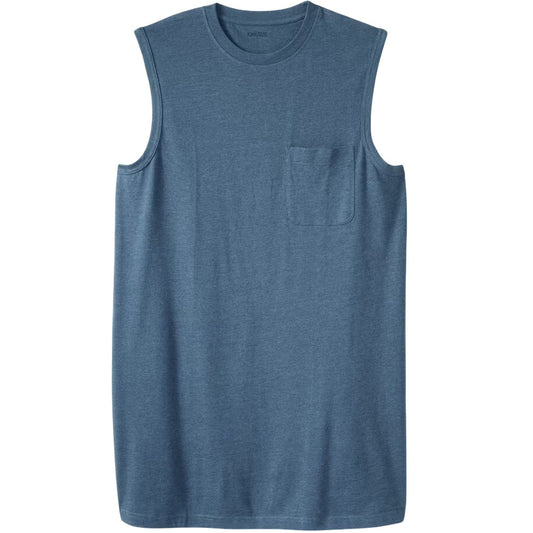 Slate Blue Big & Tall Sleeveless Pocket Muscle Tee – Relaxed Fit Cotton Shirt