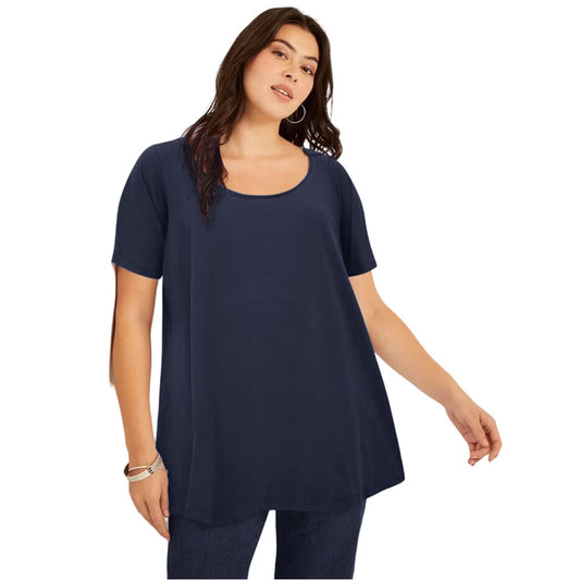 Slate Blue short-sleeve swing tunic for plus size women