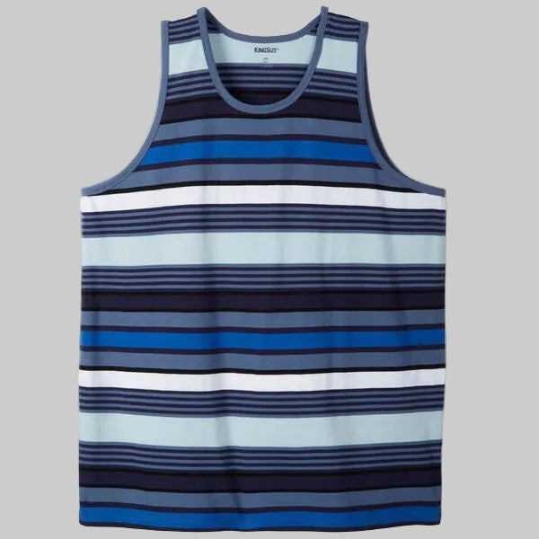 Slate blue stripe big and tall tank top Shrink-Less cotton relaxed fit men