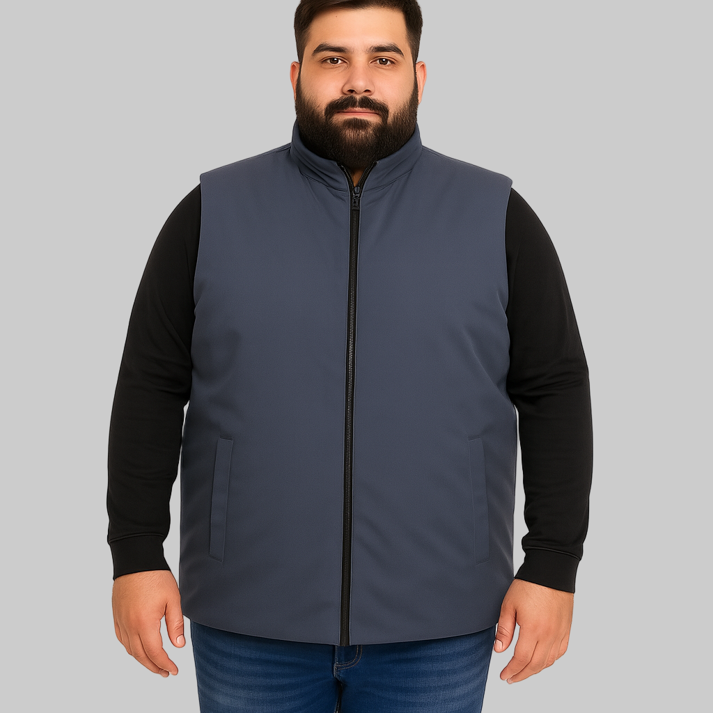 Slate Blue Plus-Size Sleeveless Puffer Jacket PSM-10000