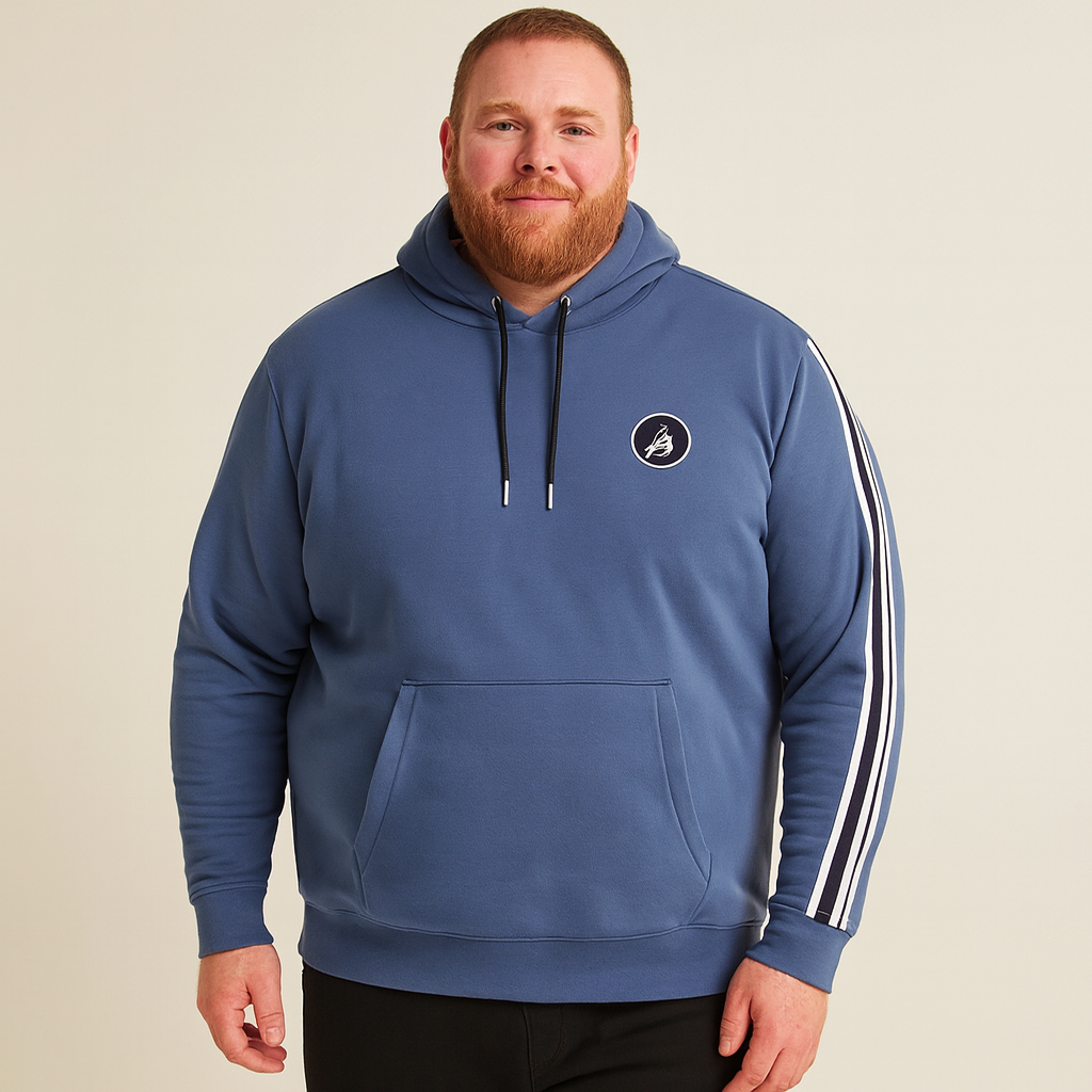 Slate Blue Fleece Big Size Pullover Logo Hoodie PSM-7749