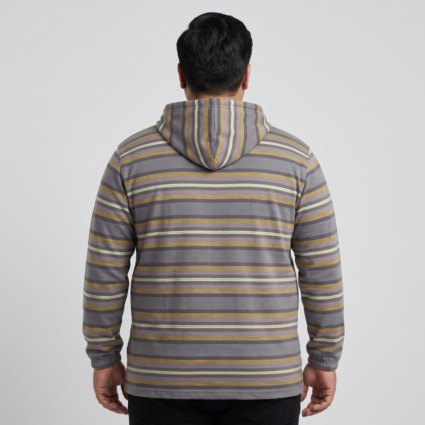 Slate Blue Stripe Terry Pull Over Hoodie PSM-8887
