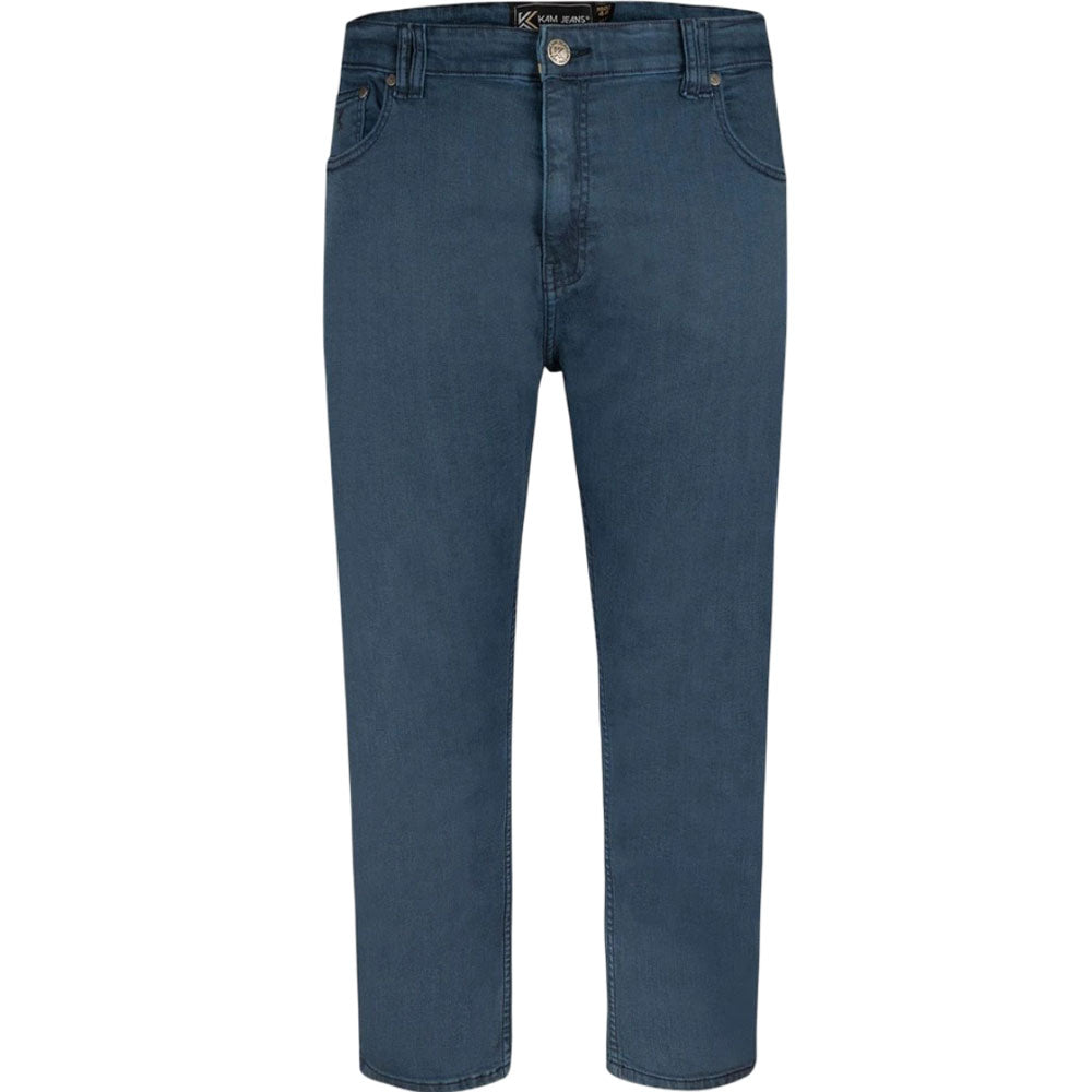 Smokey blue embossed regular fit jeans with classic 5-pocket design.